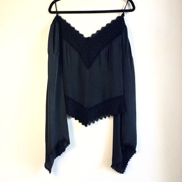 Express 100% Silk top with long floaty sleeves and V neck witchy whimsygoth - Picture 1 of 6